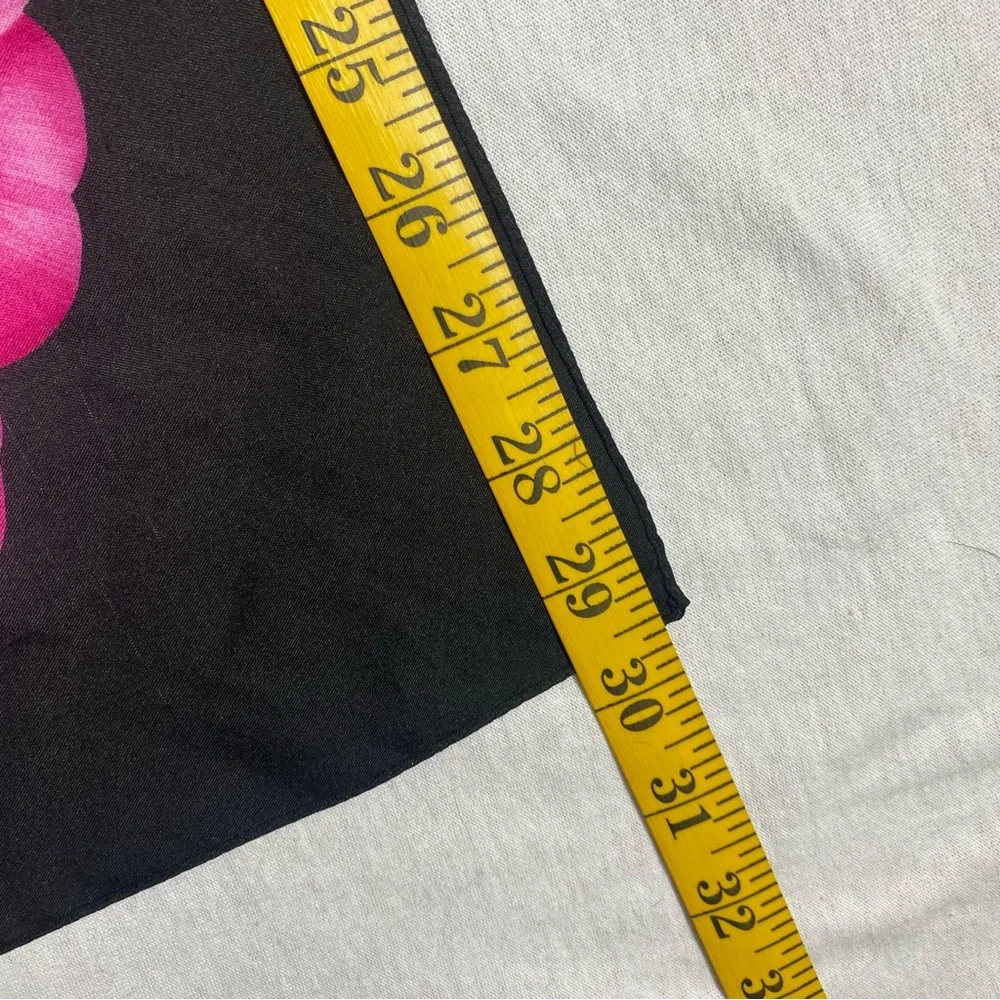 VTG Floral Print Square Scarf Flower Black Pink Green 30x30in
